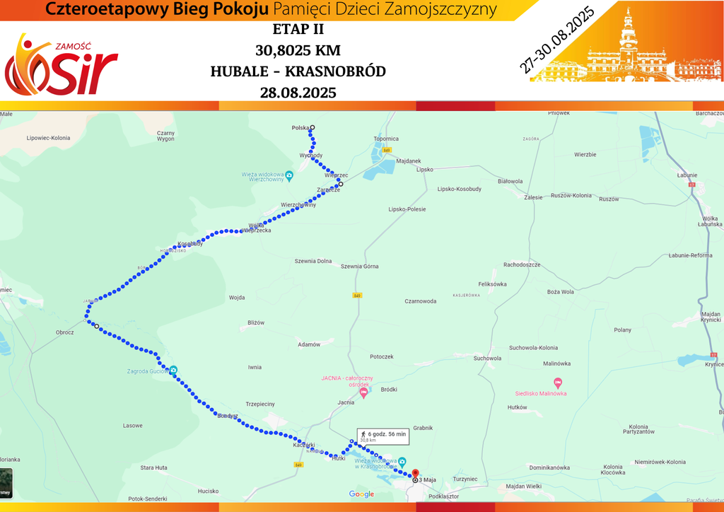 mapa z zaznaczoną trasą wyścigu 