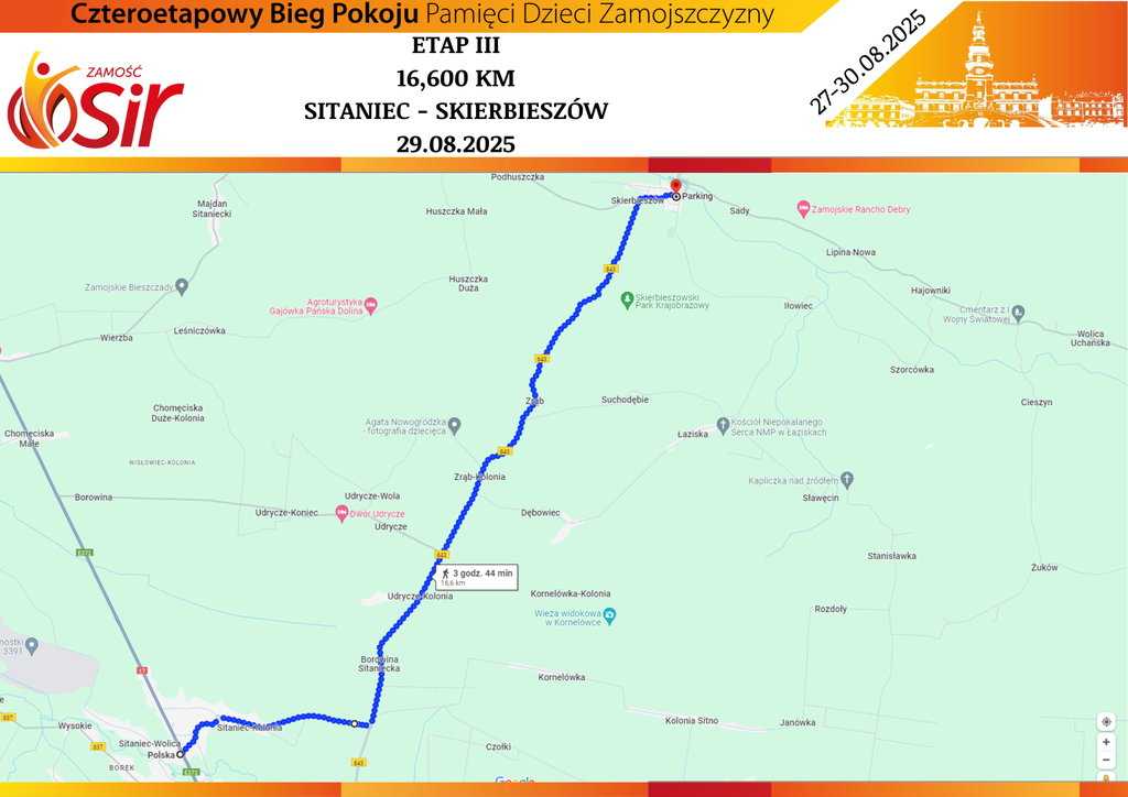 mapa z zaznaczoną trasą wyścigu 