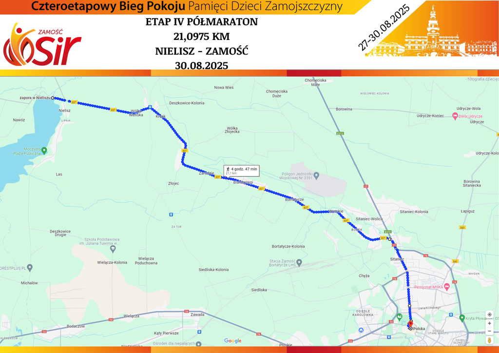 mapa z zaznaczoną trasą wyścigu 