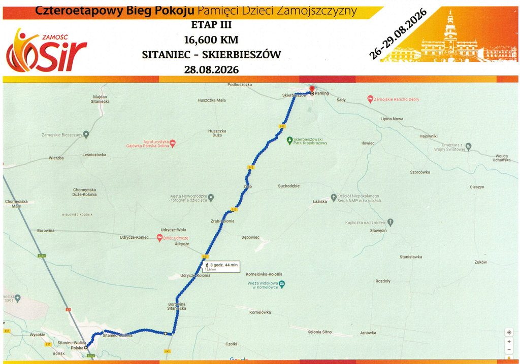 mapa z zaznaczoną trasą biegu