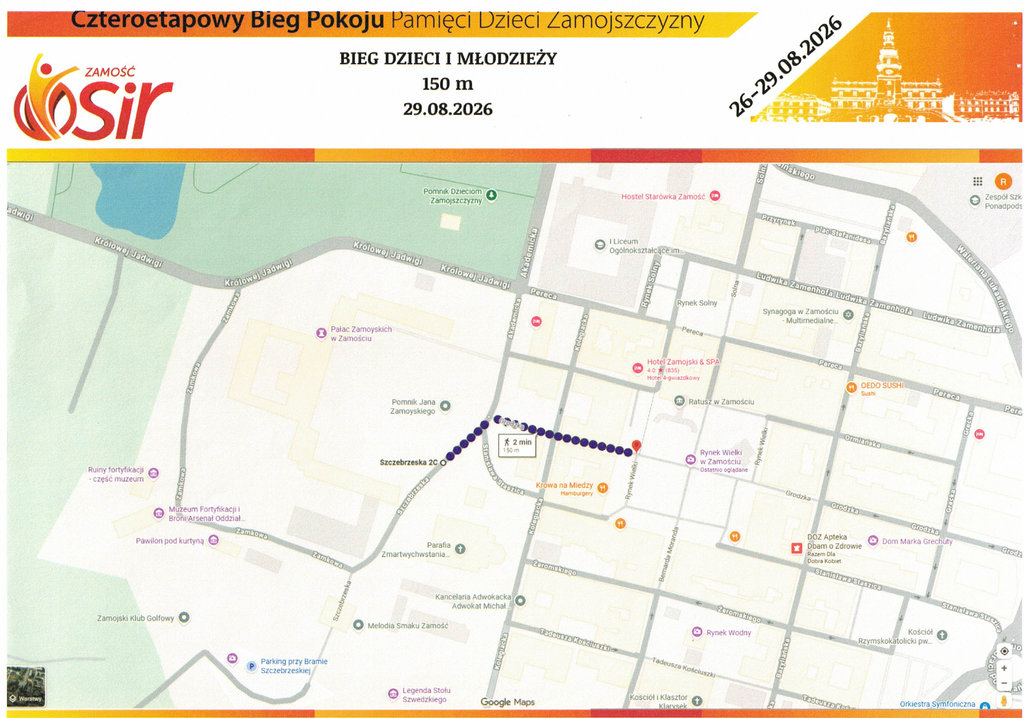 mapa z zaznaczoną trasą biegu