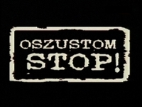 biały napis na czarnym tle Oszustom Stop