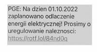 treść wysłanej przez oszustów wiadomości tekstowej