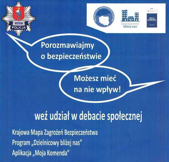 plakat dotyczący organizowanych przez Policję debat społecznych