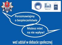 plakat z logiem Komendy Miejskiej Policji w Zamościu - zaproszenie na debatę społeczną