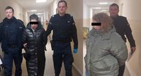 kolaż dwóch zdjęć, na każdym z nich dwie zatrzymane kobiety w asyście policjantów w czasie konwoju do aresztu śledczego