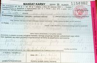 wypełniony blankiet mandatu karnego