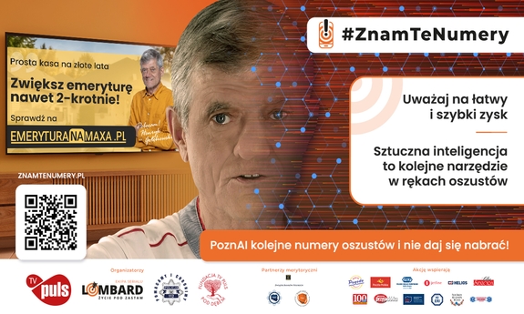 plakat kampanii &quot;Znam Te Numery&quot; z wizerunkiem aktora i przestrogą