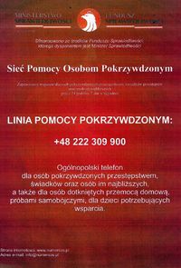 plakat z informacjami na temat sieci pomocy osobom pokrzywdzonym