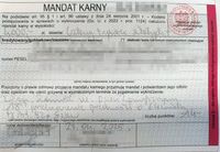 wypełniony blankiet mandatu karnego