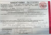 wypełniony blankiet mandatu karnego
