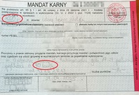 wypełniony blankiet mandatu karnego