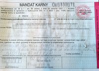 wypełniony blankiet mandatu karnego