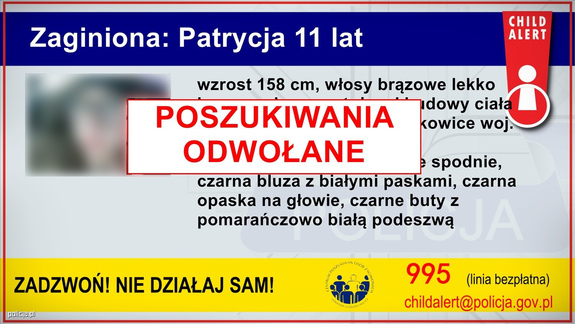 grafika dotycząca odwołania poszukiwań 11-latki