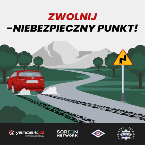 plakat akcji zwolnij - niebezpieczny punkt