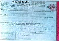 wypełniony blankiet mandatu karnego