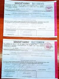 na jednym zdjęciu dwa wypełnione blankiety mandatów
