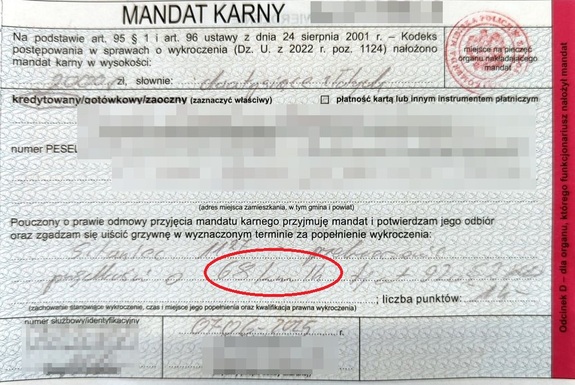 wypełniony blankiet mandatu