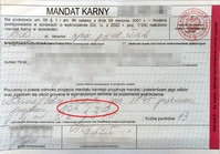 wypełniony blankiet mandatu