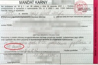wypełniony blankiet mandatu karnego
