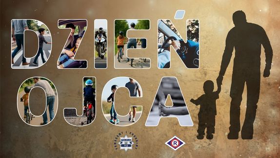 plakat z napisem Dzień Ojca i grafiką dziecka idącego za rękę z mężczyzną