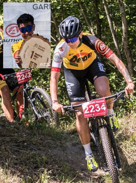 zdjęcia przestawiające policjantkę w stroju sportowym na rowerze