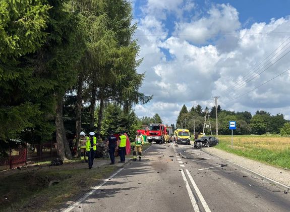 miejsce wypadku drogowego, na drodze służby ratunkowe