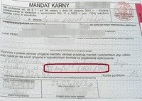 wypełniony blankiet mandatu karnego