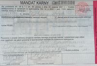 wypełniony blankiet mandatu karnego