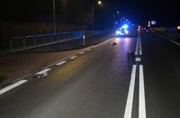 droga miejsce potrącenia pieszego ,w tle osobowy fiat i radiowóz