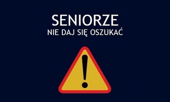 grafika z trójkątem ostrzegawczym oraz napis Seniorze nie daj się oszukać
