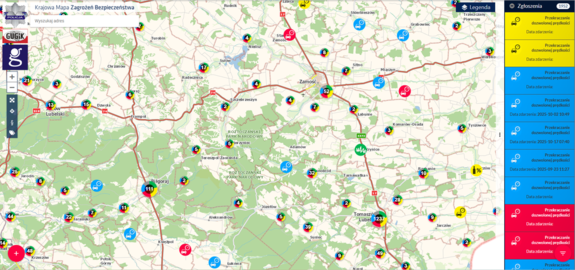 zrzut ekranu Krajowej Mapy Zagrożeń Bezpieczeństwa