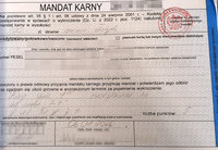 blankiet wypełnionego mandatu karnego