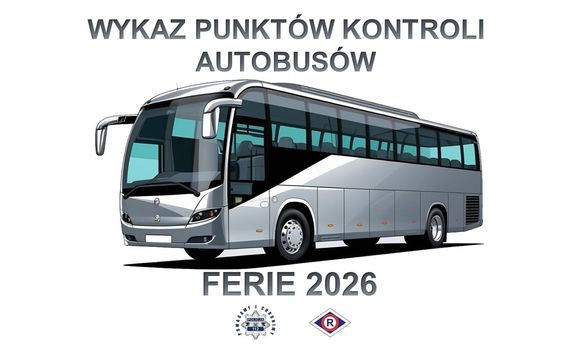 grafika autokaru i napis Wykaz punktów kontroli autokarów ferie 2026