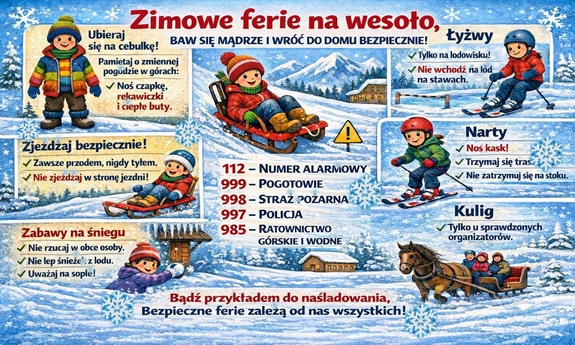 plakat dotyczący bezpiecznych ferii