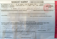 wypełniony blankiet mandatu karnego