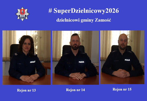 kolaż zdjęć troje policjantów dzielnicowych