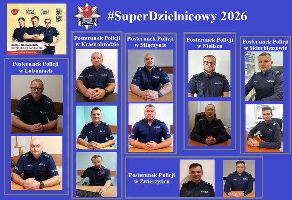 kolaż zdjęć dzielnicowych Posterunków Policji Komendy Miejskiej Policji w Zamościu