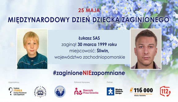 grafika akcji #zaginioneNIEzapomniane dwie fotografie jedna dziecka a druga młodego mężczyzny