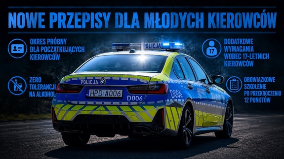 policyjny radiowóz i napisy